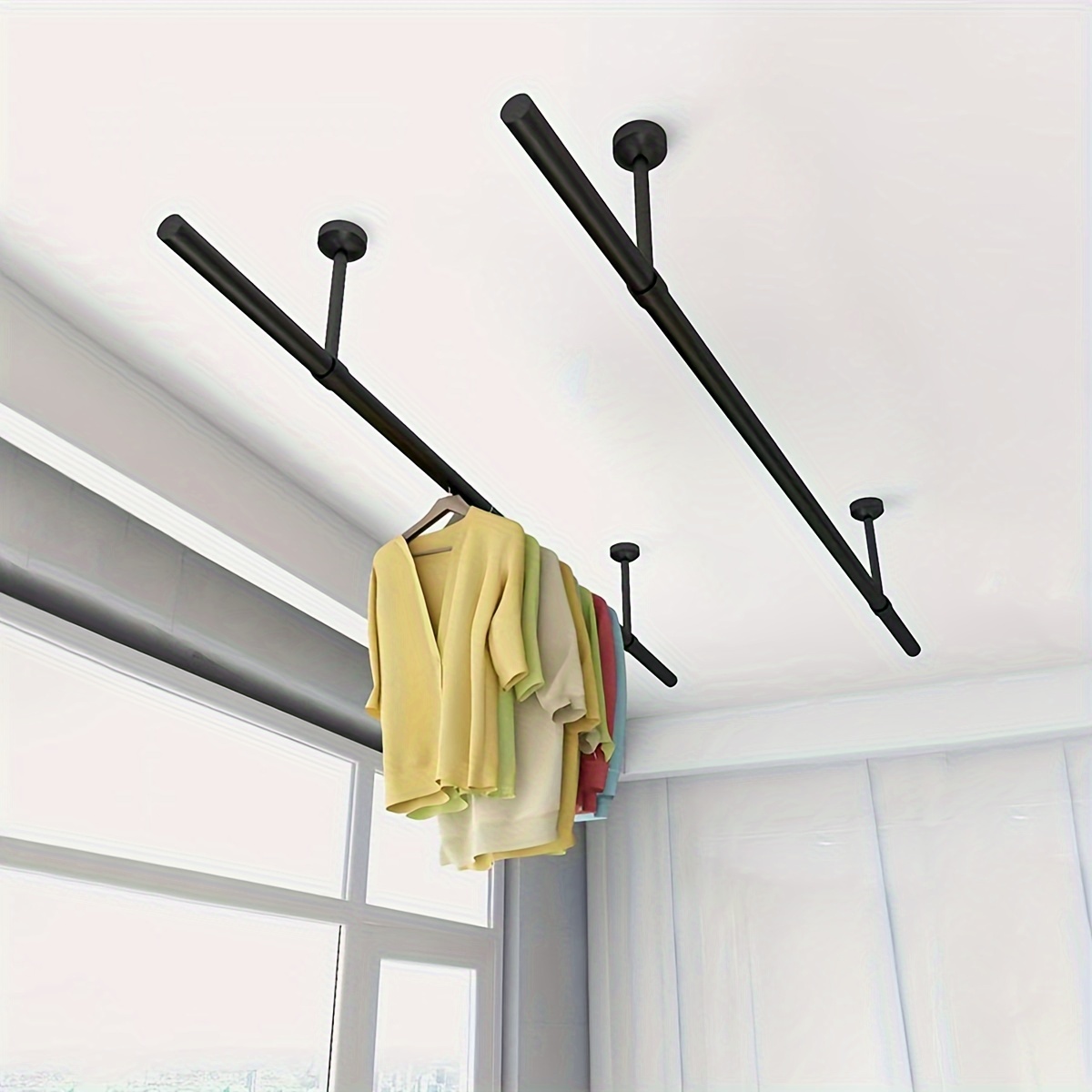 

1pc - Clothes , Removable, -mounted/overhead, -saving, Metal Rod, For , , Bathroom, , Closet - , Drying Racks