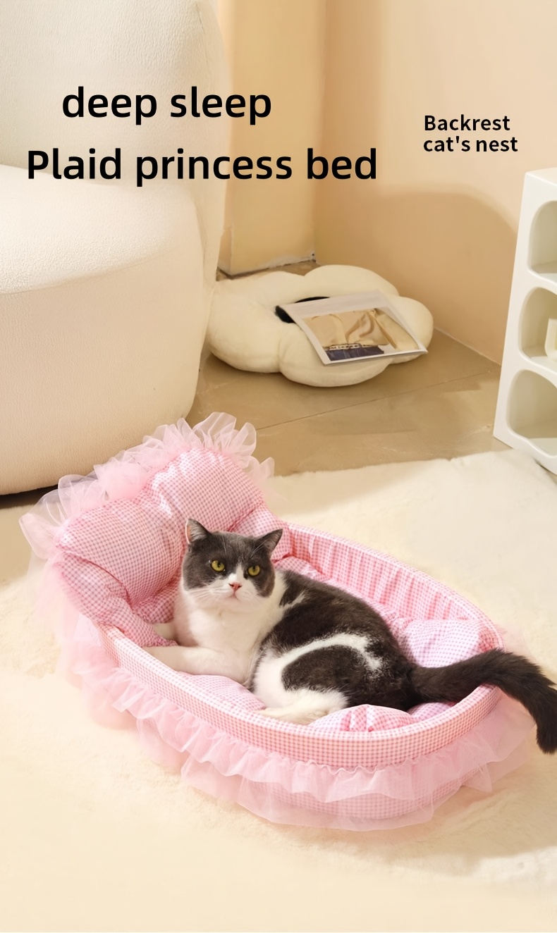 1    cat bed cozy rectangular pet bed with plush cushion breathable polyester material in   green yellow ideal for small to medium pets   decor cat bed accessories   stylish pet accessory durable pet furniture Product details 1