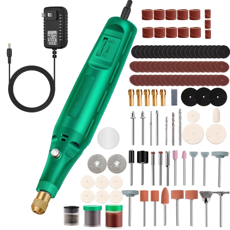 TEMU Set de 132 pièces de mini outil rotatif à fil, 3 vitesses réglables 18000 tr/min, kit d'outil rotatif multifonctionnel, meuleuse-perceuse