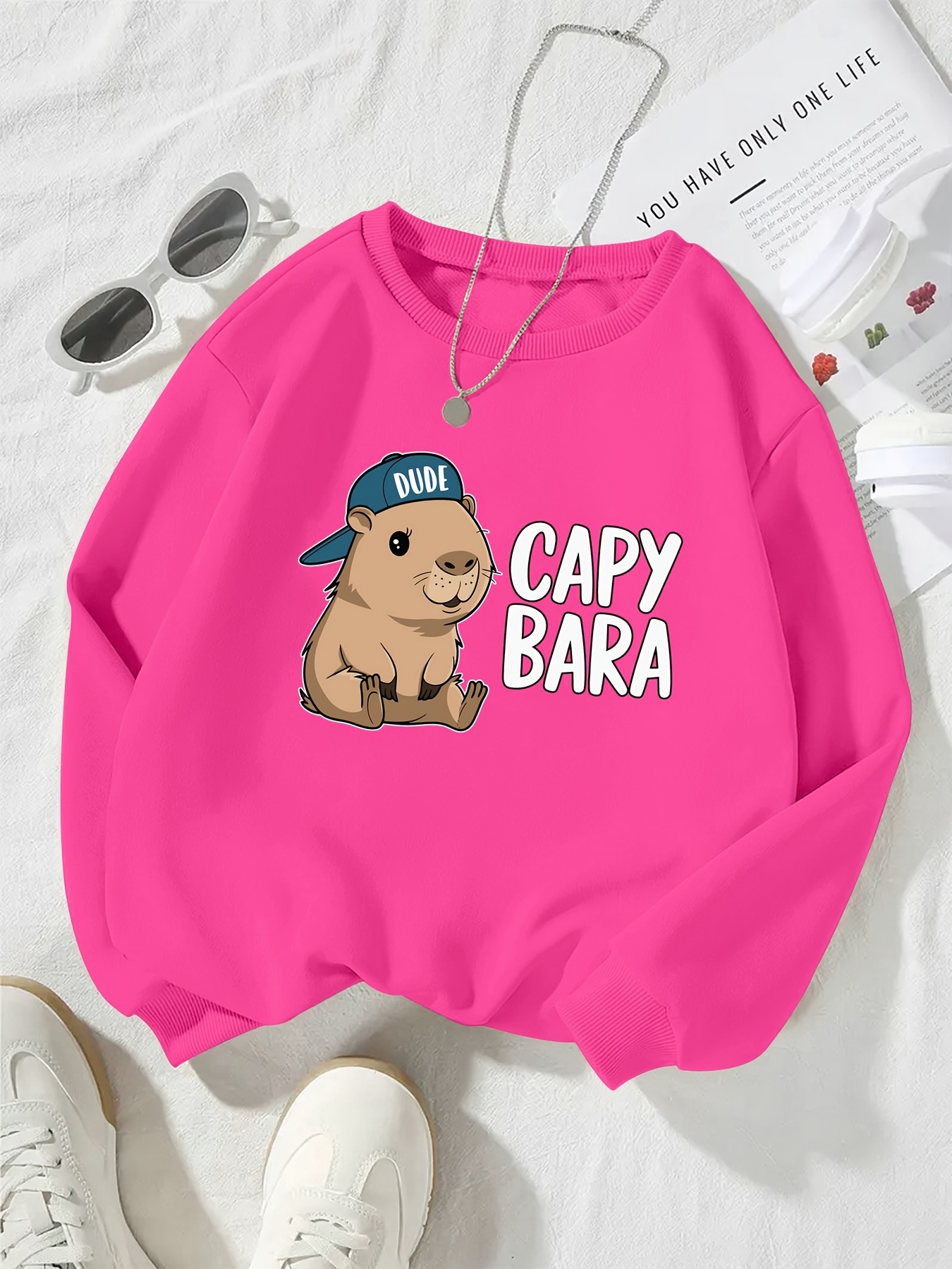 Sudadera Con Capucha Para Niña Con Estampado De Capibara - Manga Larga, Bolsillo, Tejido Suave, Ideal Para Invierno Y Look Casual