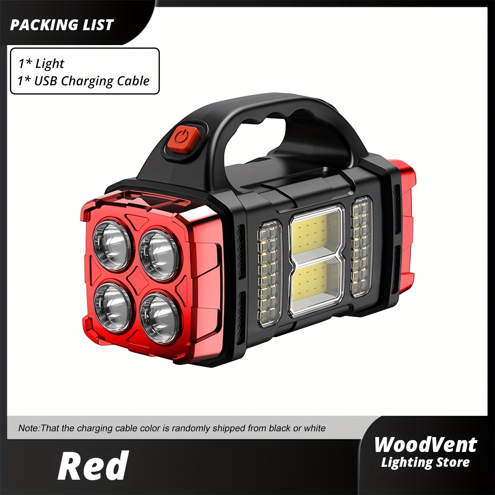 E-shop 4 LED Solar Tragbare Lampe, Notfallleuchte mit COB Seitenlicht, TYP-C Aufladung, Front- und Rückseiten Dual-Lichtbeleuchtung, Kann Ihr Handy