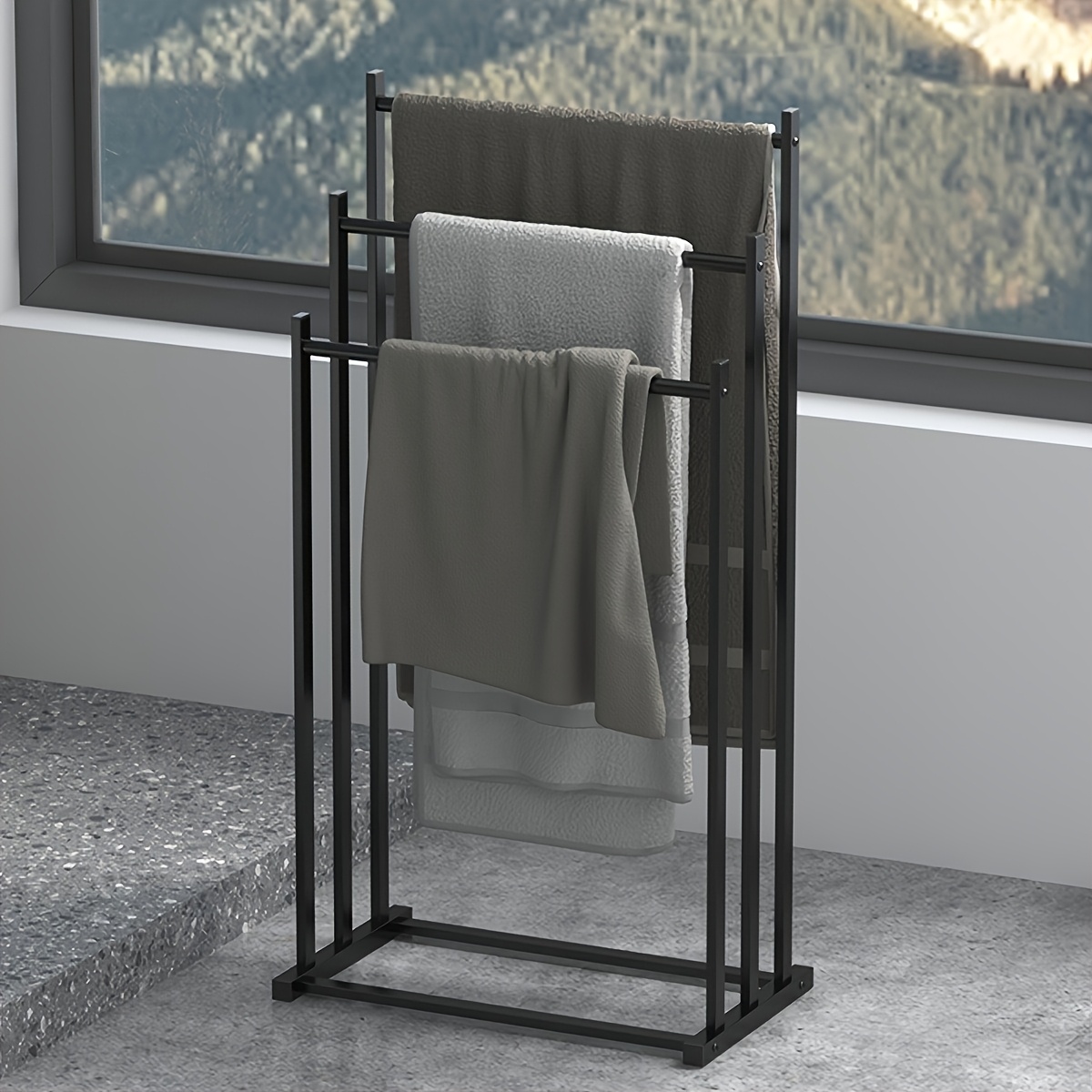 TEMU 1pc 3-tier Stainless Steel Towel Rack, Space- Multi-functional Organizer For Towels, Face Cloths, And , Easy Assembly, Bath Tub Side Placement,