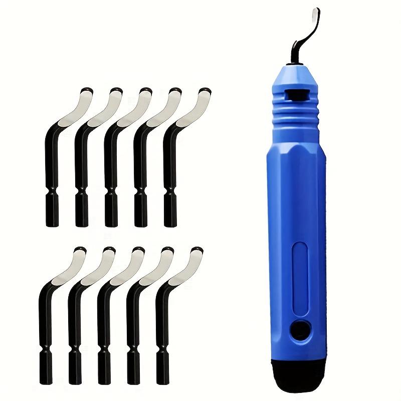 TEMU Buff Stack Full 11pcs Premium Deburring Tool Set With Hand Burr Trimmer - Chamfer Design, Versatile Use On Wood, Plastic,, & Steel - Ideal For