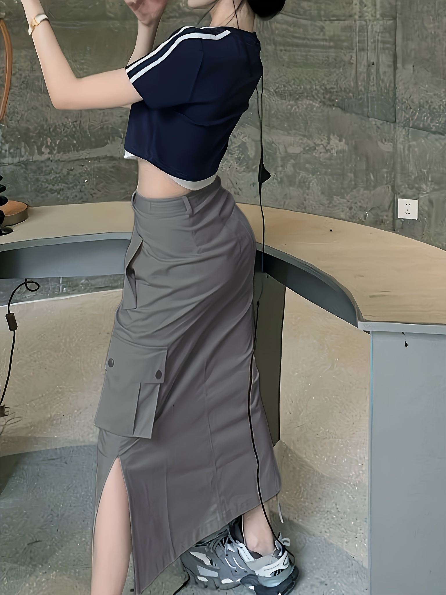 Women's High-Waisted Cargo Skirt Elegant A-Line *-Length with Multiple  Pockets Side Non-Stretch Fabric for Spring/Summer, Casual to