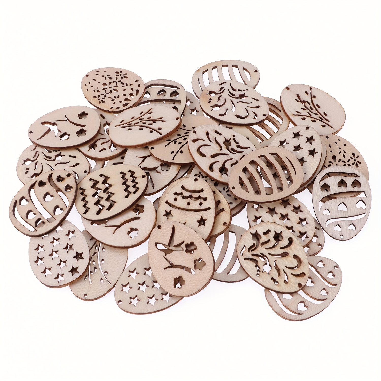 

50pcs Wooden Easter Egg Ornaments - Diy Craft Pendants For Party Decorations & Gifts