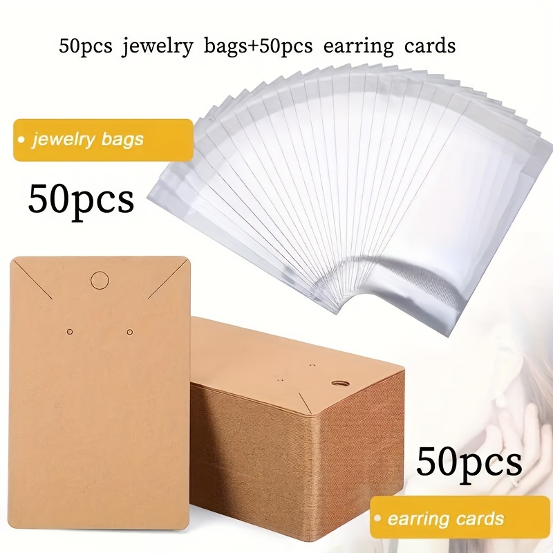 TEMU 100pcs Cartes d'Affichage de Bijoux - Comprenant 50 Cartes et 50 Sacs OPP, Très Adaptées aux Petites Entreprises, Solution d'Emballage Pratique