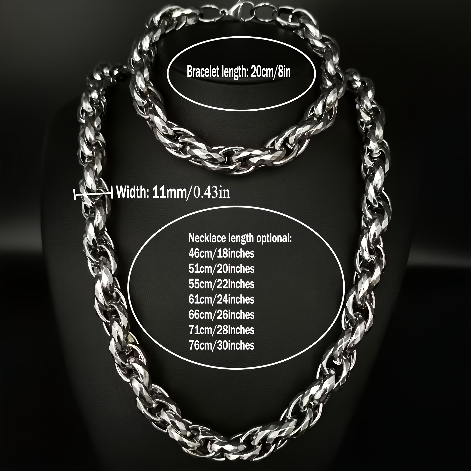 Men's Thick Stainless Steel Cuban Chain Set