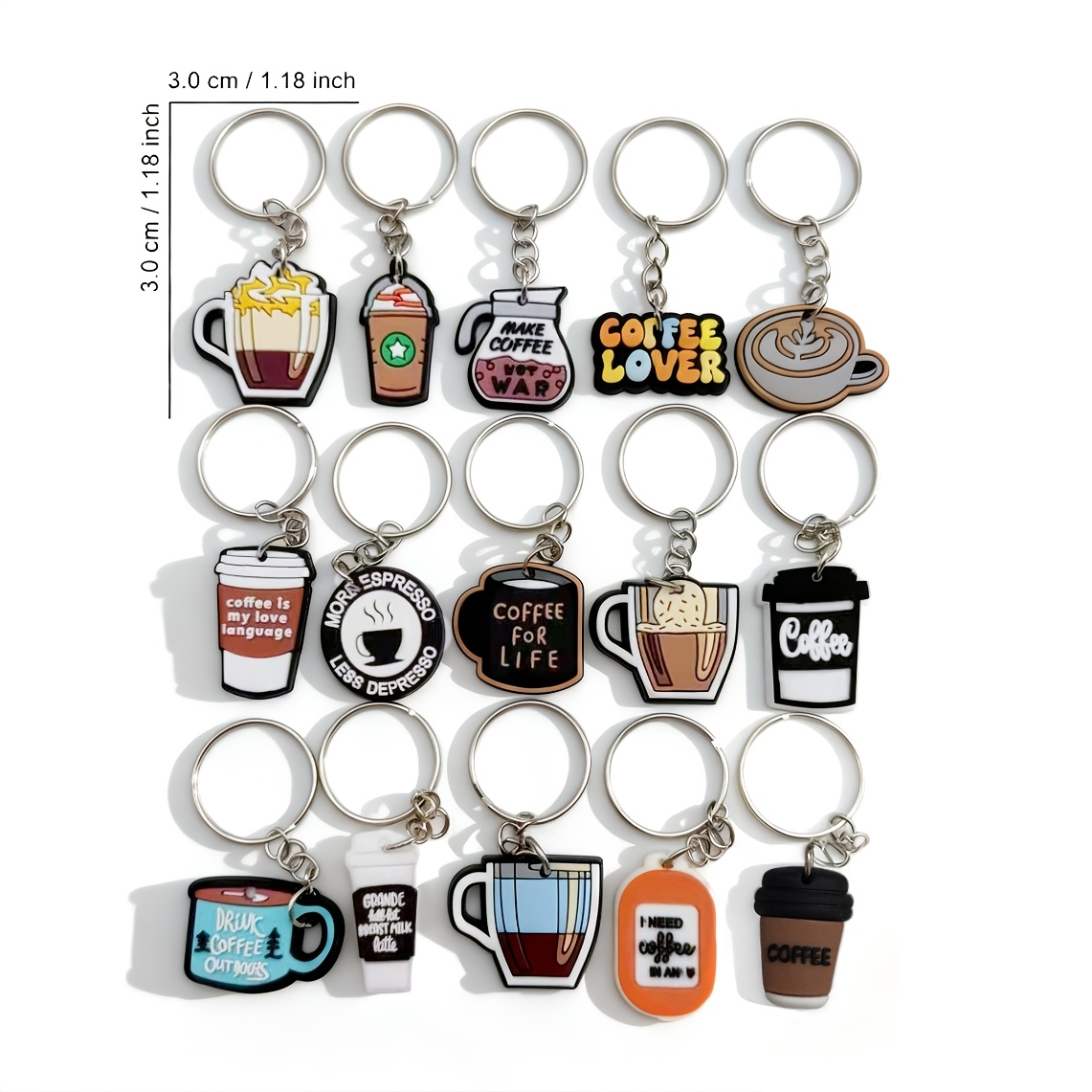 E-shop 15-teiliges Kaffee-Schlüsselanhänger-Set, Espresso- -Deko-Accessoires, DIY-Partygeschenk für Familie Freunde, Taschenanhänger