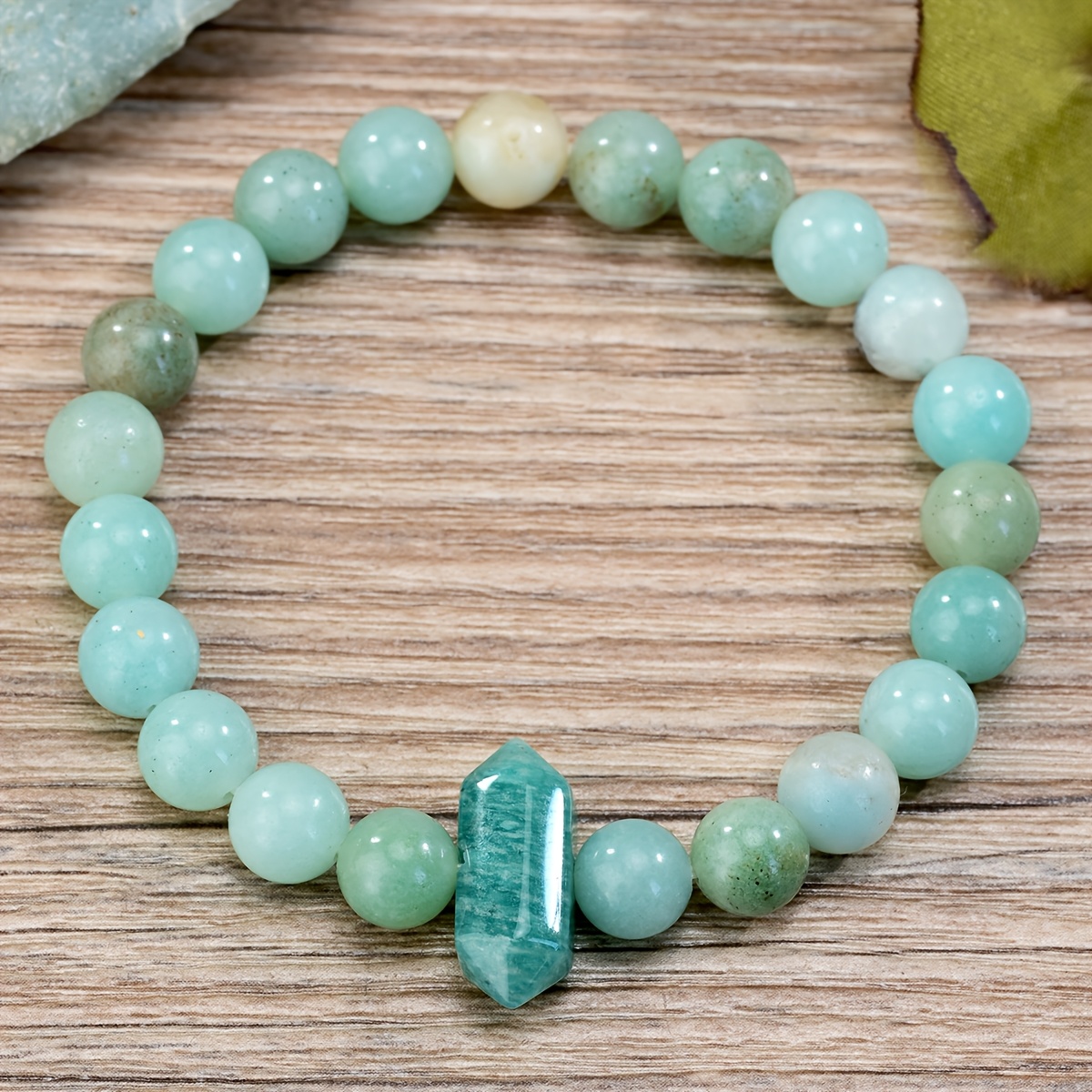 TEMU 8mm Natural Amazonite Hexagonal Bead Bracelet Unisex Bohemian Spring Summer Style Daily Wear Gift Essential