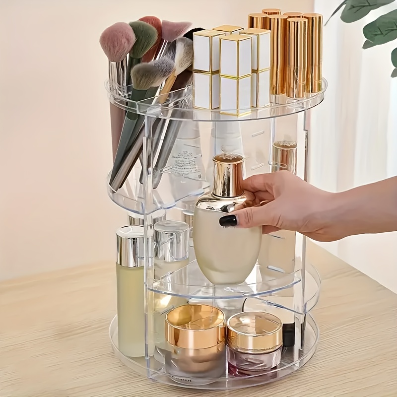 rotating makeup storage box multi layer adjustable rotating skincare organizer bathroom storage rack with brush holder and perfume tray multifunctional storage organizer suitable for vanity bathroom and workbench Product details 1