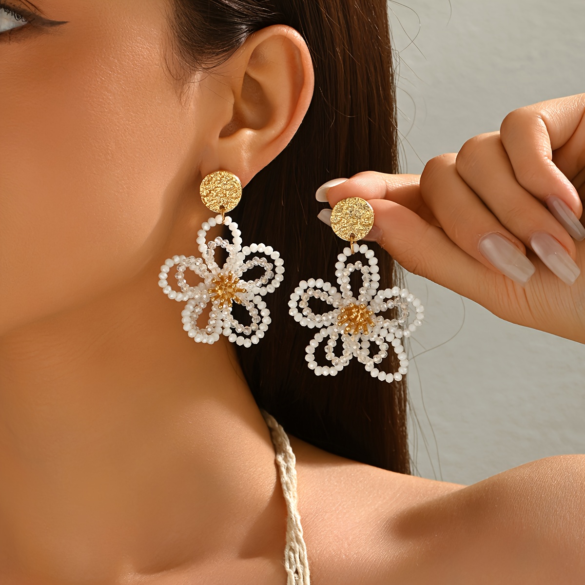 Women's Bohemian Hand-Beaded Hollow Flower Earrings