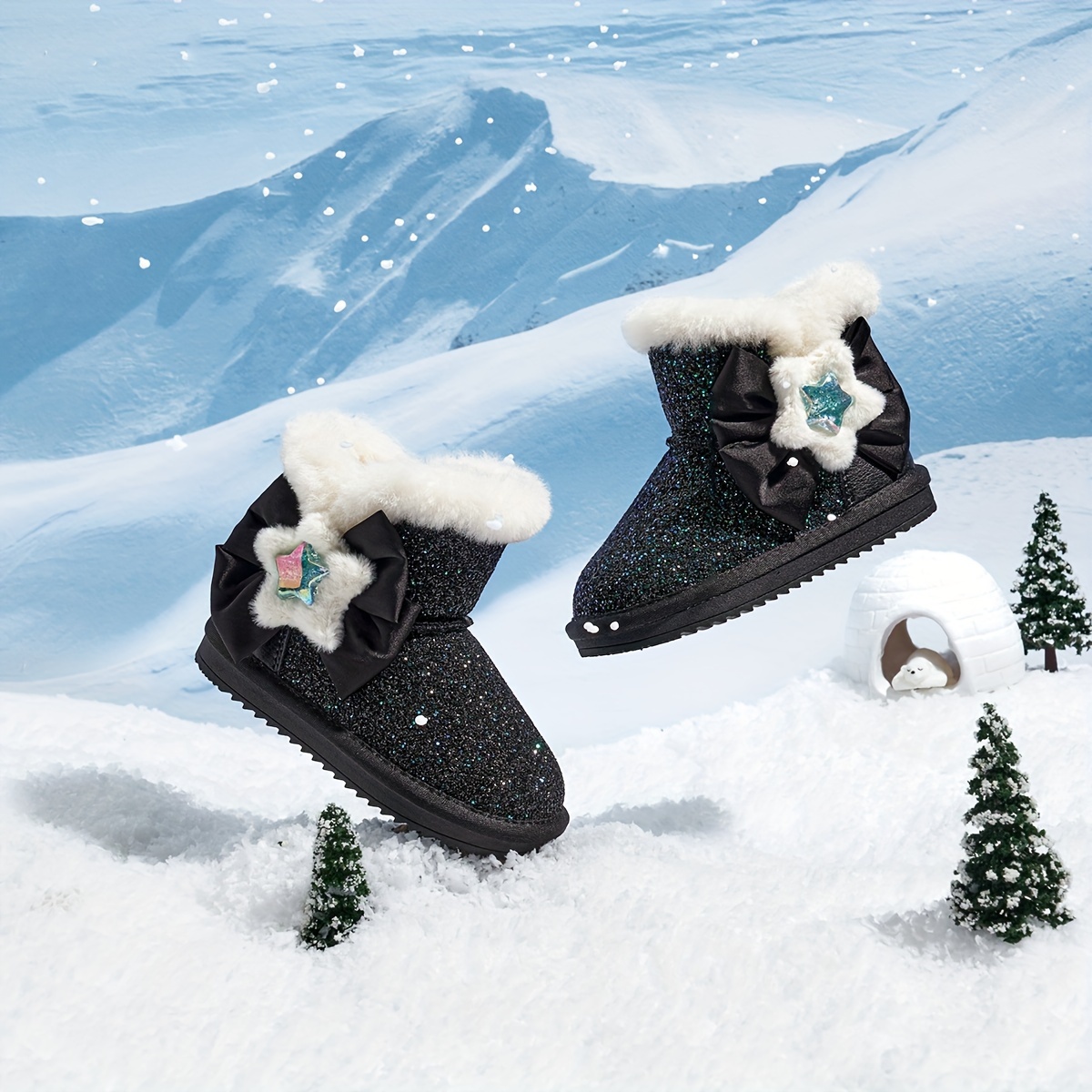 Cute Sequin Comfortable Slip Snow Boots Girls Plus Temu