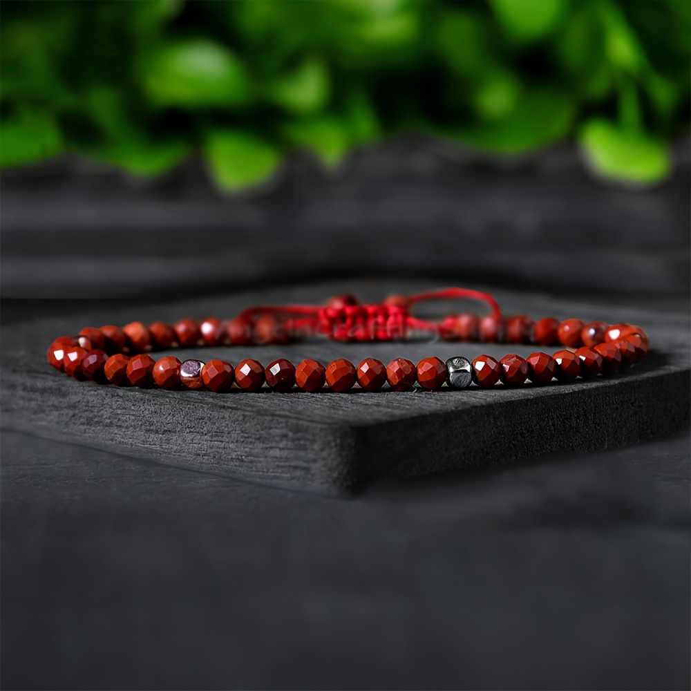 TEMU 1pc Jasper & Hematite Bracelet - Handmade Adjustable Bohemian Minimalist Suitable For , Natural For April Birthdays, For Daily Wear, Parties,