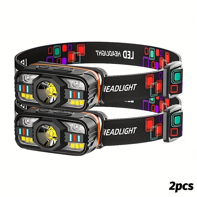 E-shop 2er-Pack Tragbare Sport LED Stirnlampe mit Bewegungssensor, Multifunktionale Nachtlauf-Stirnlampe, Einstellbarer Lichtwinkel, USB