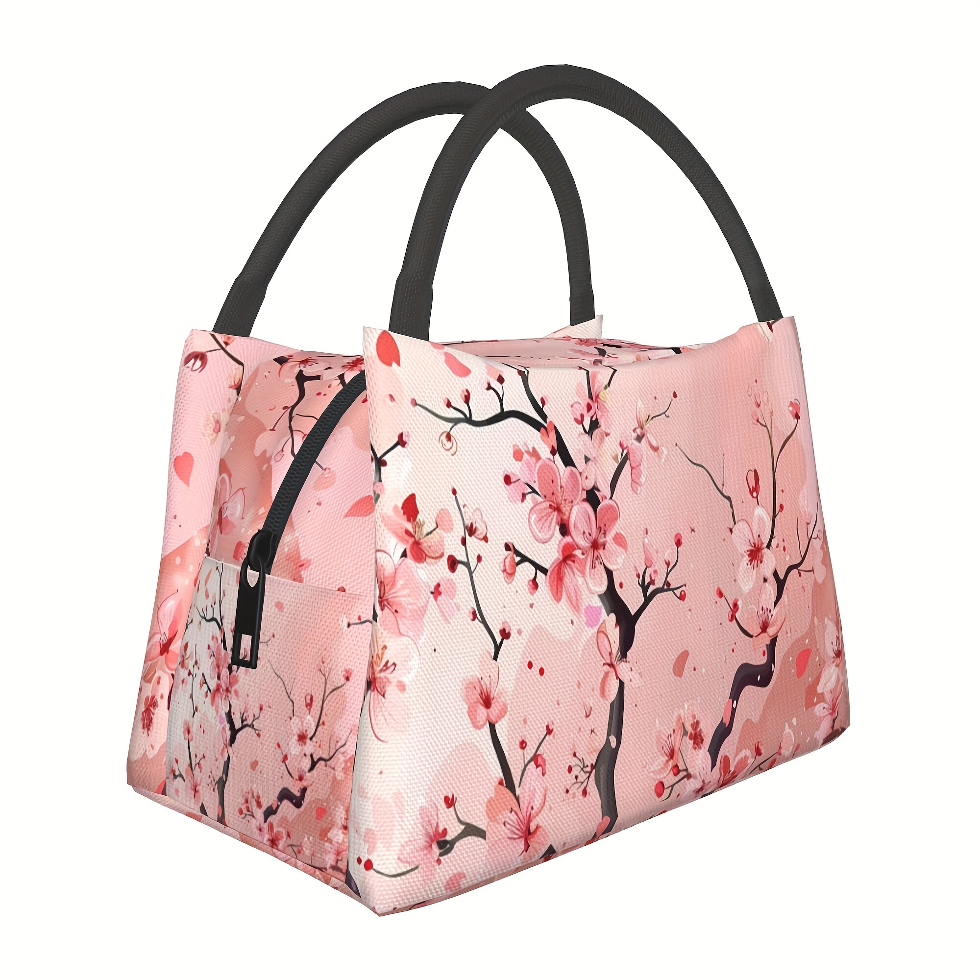 

Floral Print Reusable Lunch Bag: Perfect For Beach, Hiking, Or Office - Hand Washable, Rectangular, And Made Of Polyester