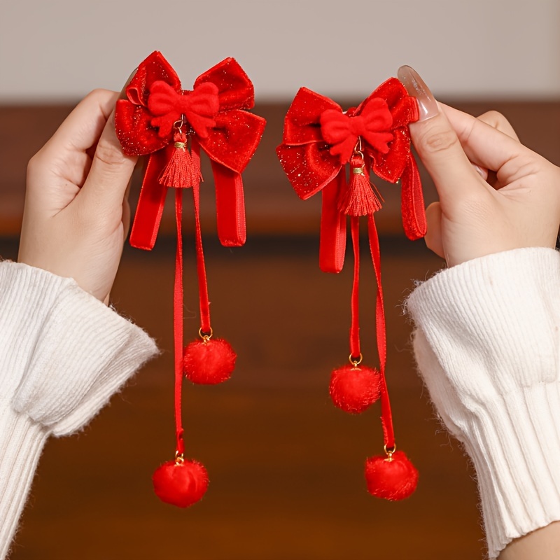 

Accessoires capillaires pour femmes et comprenant une pince à nœud rouge, une broche à pompon de papillon en peluche, pour Hanfu et le An.