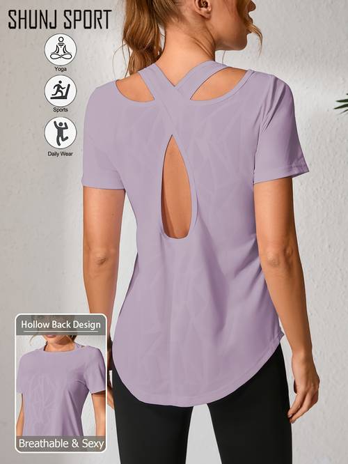 womens workout casual jacquard yoga clothes outdoor professional running loose sports out beautiful back fitness clothes womens white loose beautiful back short sleeved sports shirt pilates training fitness t shirt