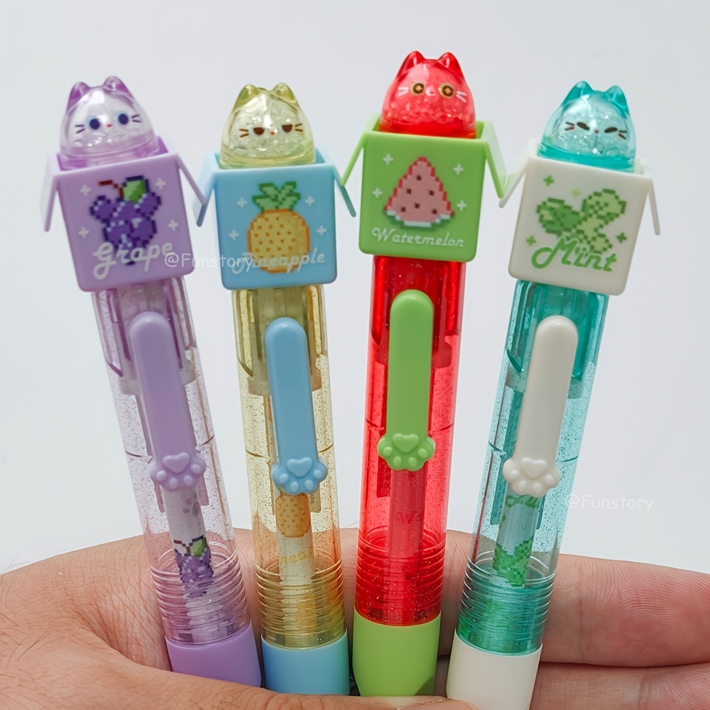 TEMU 4pcs Cute Cat Pocket Pens 0.5mm Fruit Scented Quick-dry Pens Fun Black Gel Pen Set For Study And Office Use