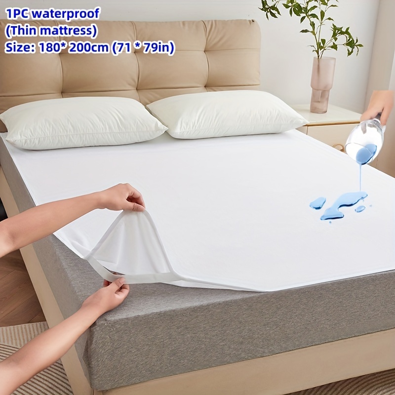 Image of 1pc Thin Mattress Protector, Machine Washable White Towel Fabric Waterproof Mattress Cover Soft And Comfortable Suitable For Dormitories, Bedrooms, And Guest Rooms