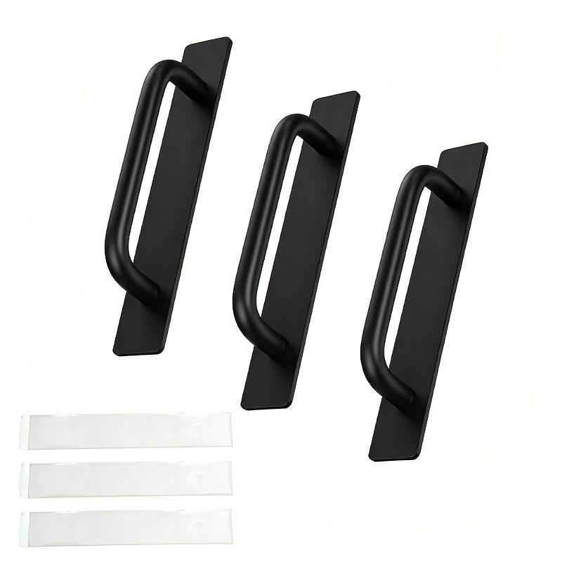 TEMU 6pcs (3pcs Pull Handles And 3pcs Double-sided Adhesive Pads) No-drill Cabinet Handles, Aluminum Alloy Material, Drawer Cabinet Door Pulls, No