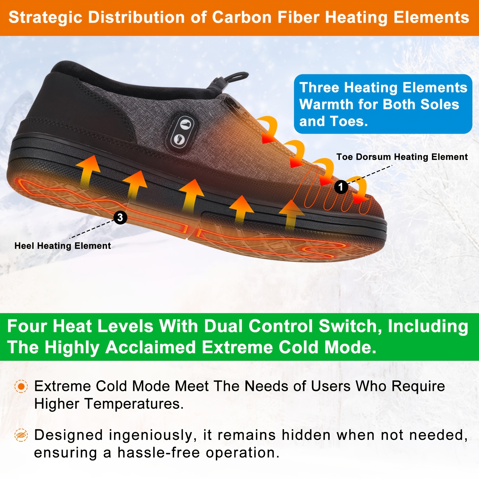 Warm Slippers with Four Heating Settings, Cordless Foot Warmers Designed for Chilly Feet, Perfect for Cold Weather. These Cozy Indoor And Outdoor Shoes Are Ideal for Camping, Featuring a 5000Mah Rechargeable Battery