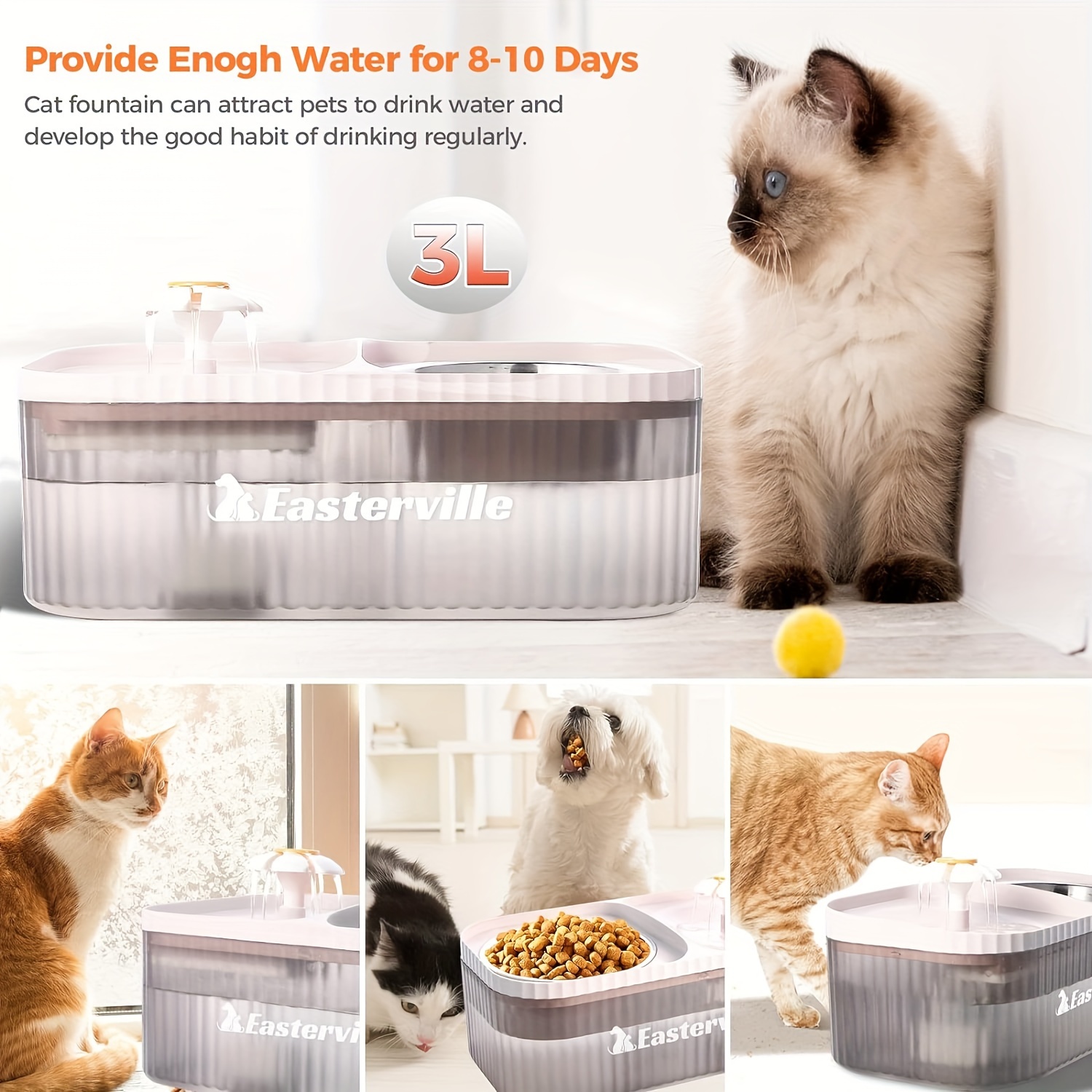 

Water Fountain For Cats And Dog Inside, Ultra Quiet Cat With 1 Filter, Cat Fountain Water Bowl, Cat Feeding & Watering Supplies, Pet Water Dispenser & Stainless Steel Bowl