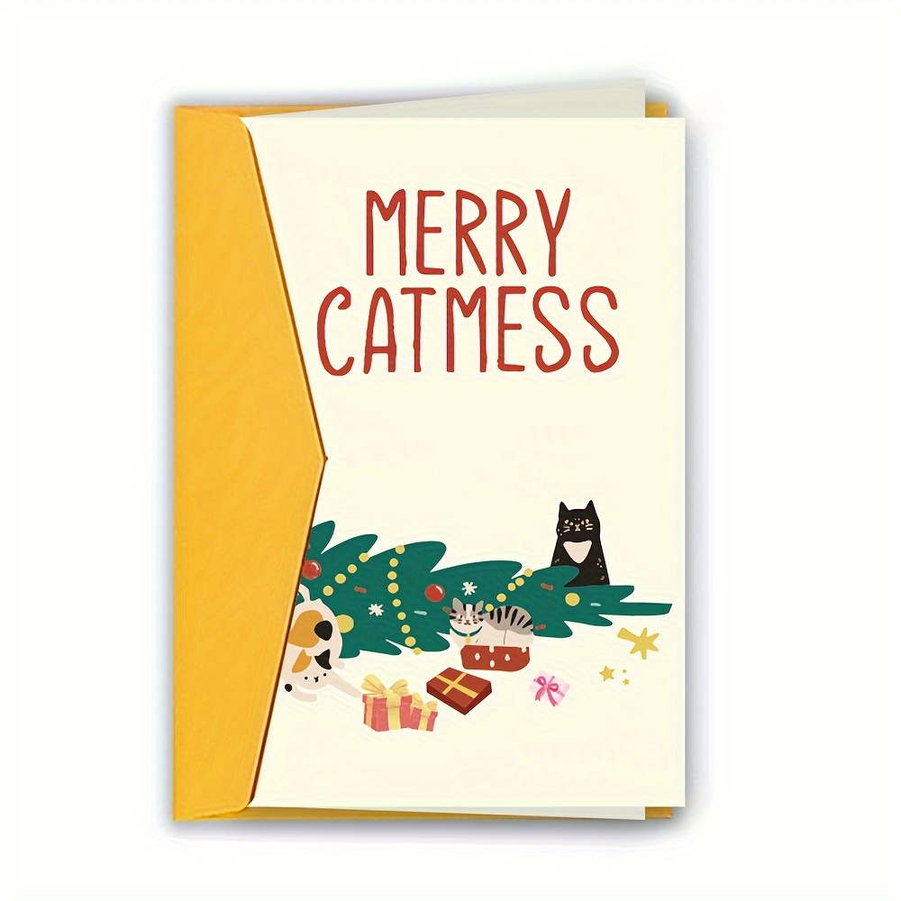 

Funny Cat-themed Greeting Card With Envelope - Christmas, Birthdays & Thank You Notes - Unique Holiday Wishes For Anyone