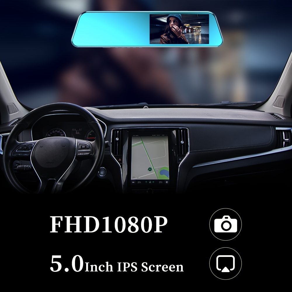 5.0 Inch IPS 2.5D Touch Screen Dash Camera, FHD 1080P Vehicle Traveling  Data Recorder, Front And Rear Dual-way Dash Cam, with Reversing Camera,  back U