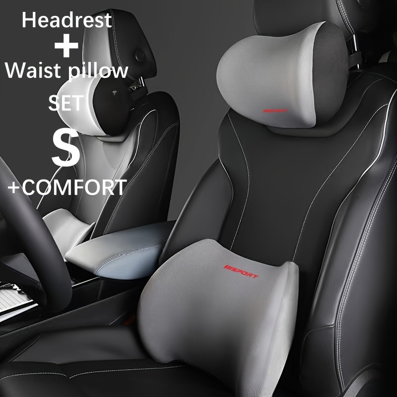 TEMU 2pcs Set: Seat Neck Pillow + Lumbar Support Cushion With Sporty Logo Design. Made Of Soft Memory Foam, This Travel Neck Pillow And Cervical
