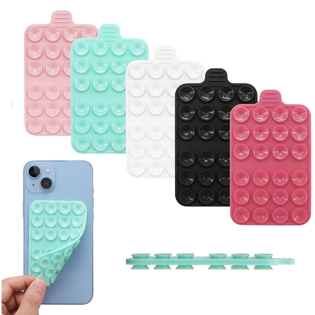 TEMU 5pcs Double-sided Silicone Phone Suction Pad With Pull Tab Handle, Flexible And Reusable Strong For Bathroom Selfies. Works On All Smooth Flat