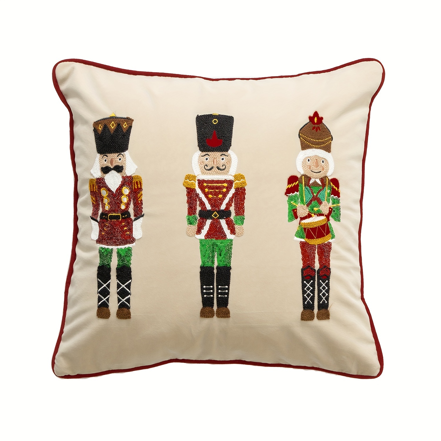 TEMU 1pc, Christmas Decoration Pillowcase, Nutcracker Mixed Embroidery Inlay Pillowcase, Home Decor Living Room Bedroom Sofa Party Decoration