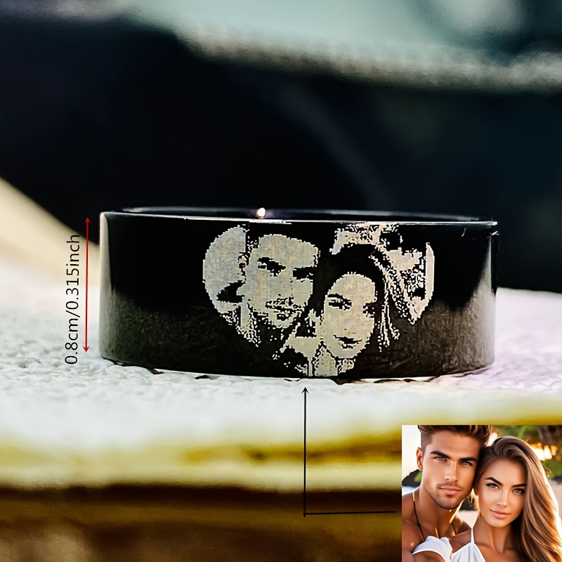 Personalized Picture Ring Engraved Custom Image Polished Durable Couple Family