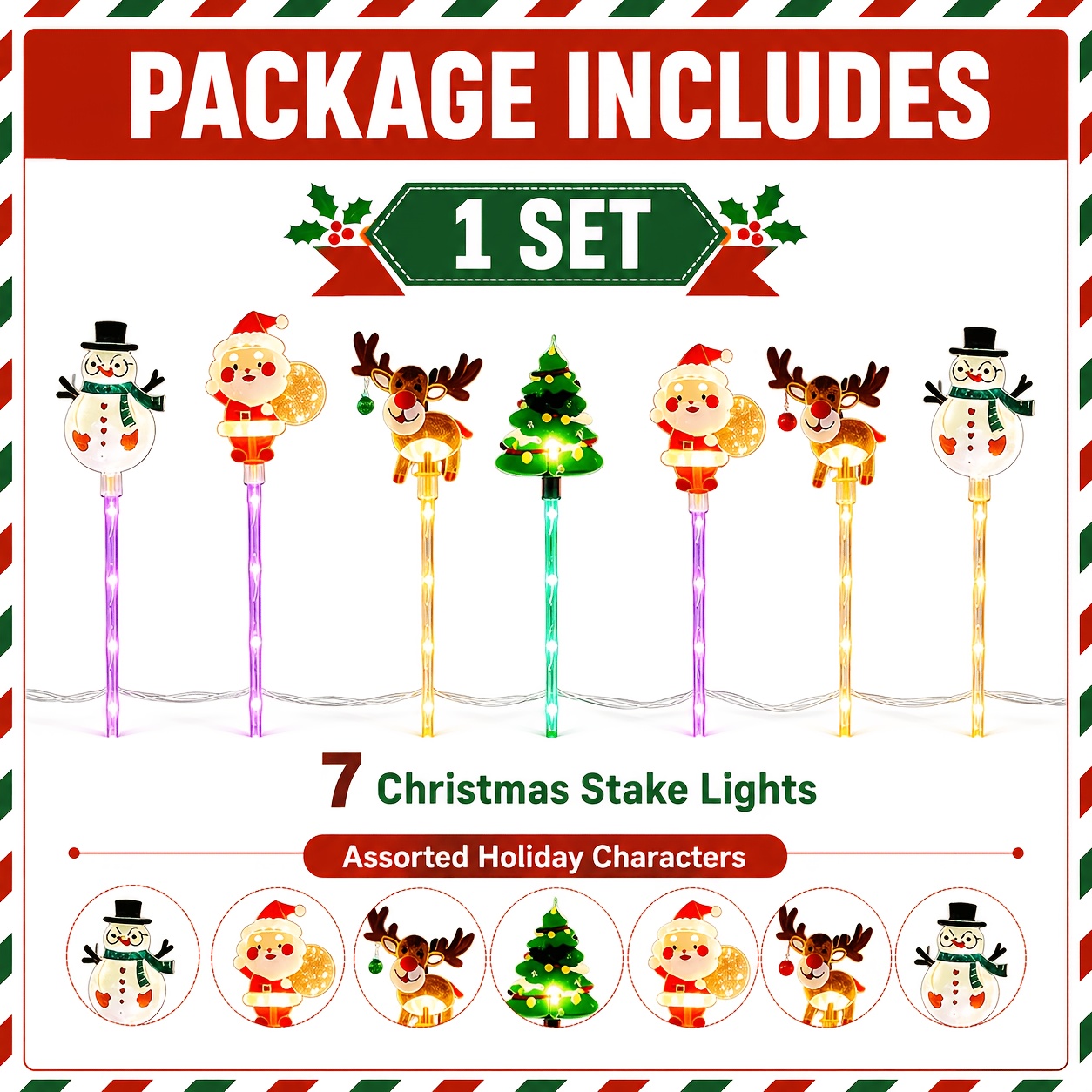TEMU 7pcs Solar-powered Outdoor Christmas Garden Stake Lights, Ipx6 Waterproof Multicolor Led Pathway Lights For Holiday Yard & Garden Decor,