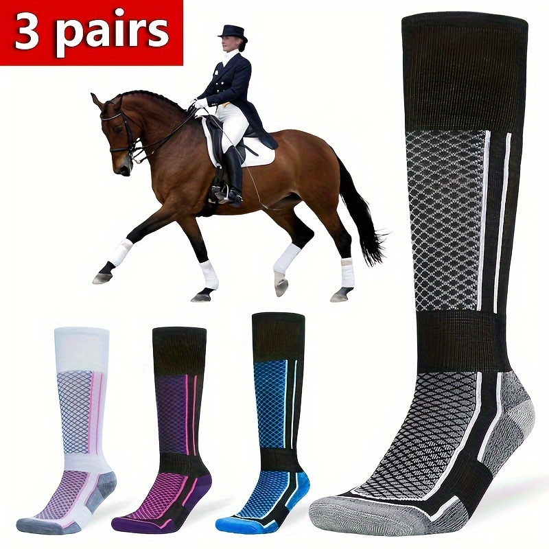 

3pcs High- Socks - , Cushioned Towel Bottom For Support & Comfort, Equestrian Activities