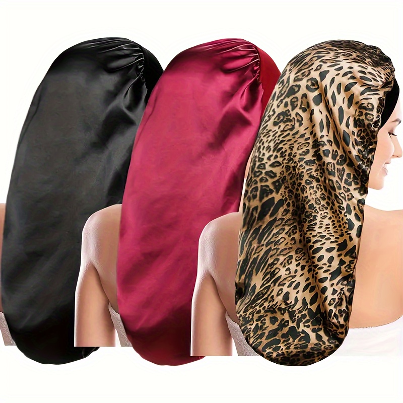 

3pcs Satin Silky Bonnet For Sleeping And Hair Care - Long Braids Bonnet Shower Cap For Women - Bathroom Accessories