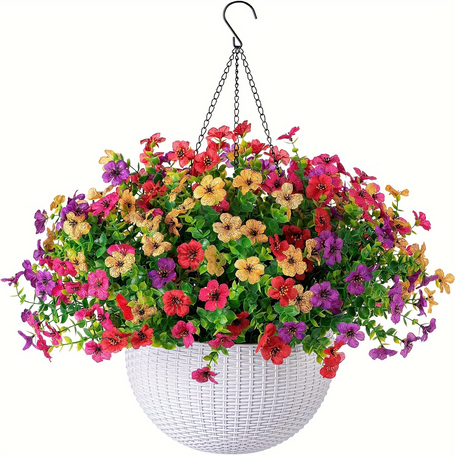 

Summer Outdoor Decor: 10.2" Artificial Hanging Basket With Colorful Flowers - Perfect For Patio, Porch, Or Garden