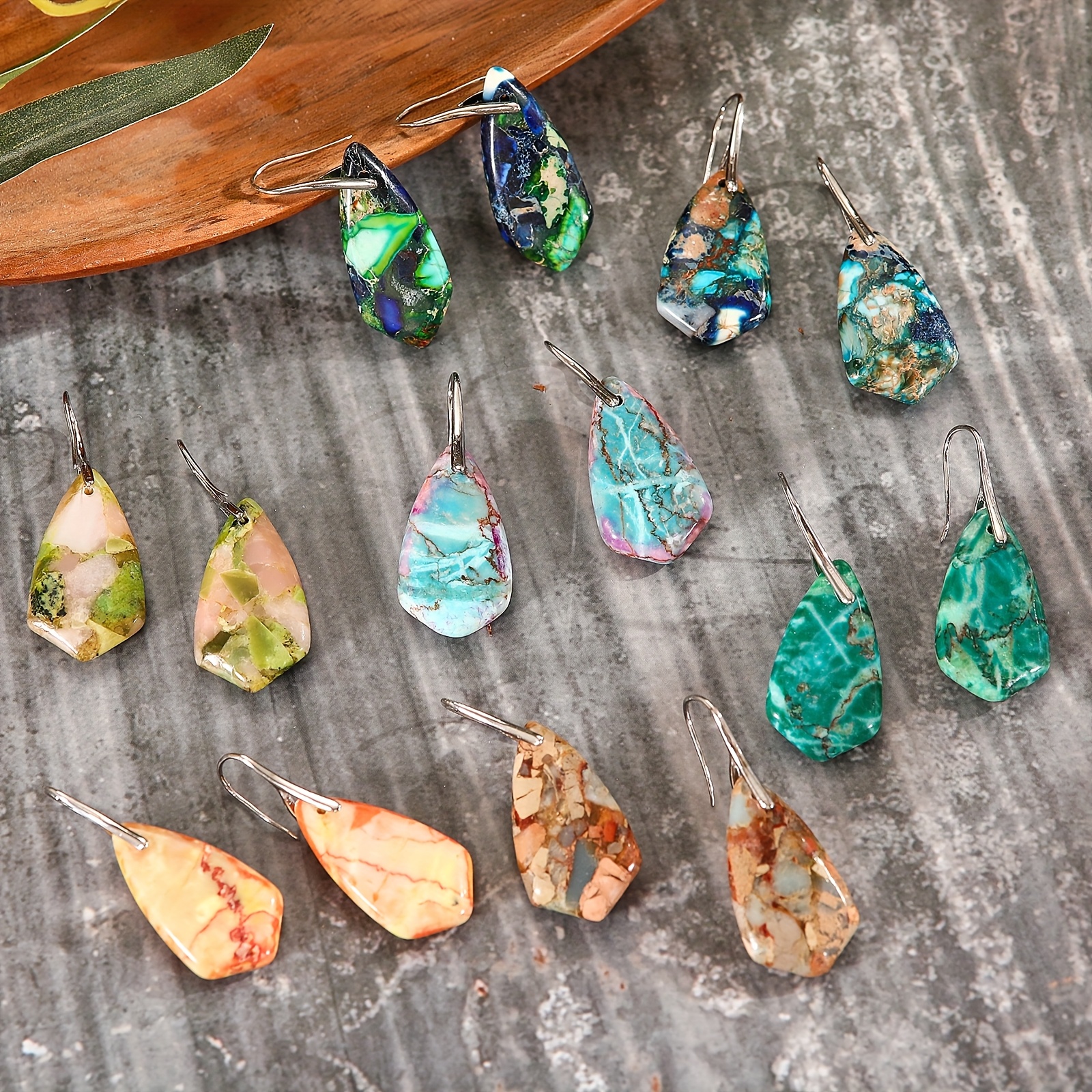 Women's Elegant Bohemian Pendant Earrings, Natural Imperial Stone