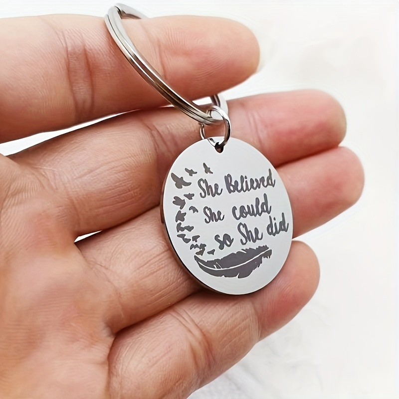 

1pc Inspirational Steel Keychain, "she Believed She Could So She Did" Engraved, For , , - Christmas And