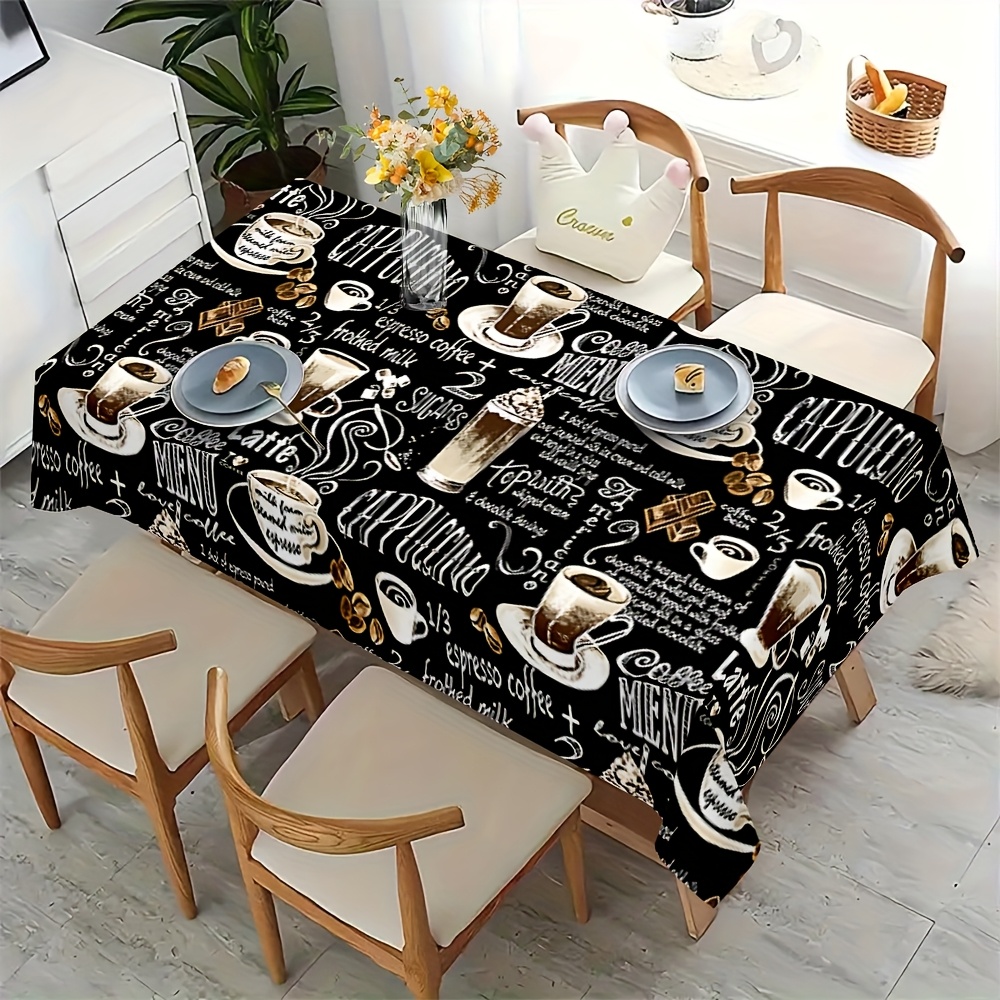 TEMU Coffee Cup Pattern Tablecloth - Suitable For Picnics, Camping, Parties, Festivals, Vintage Home Decor, Table Decor, Accessories