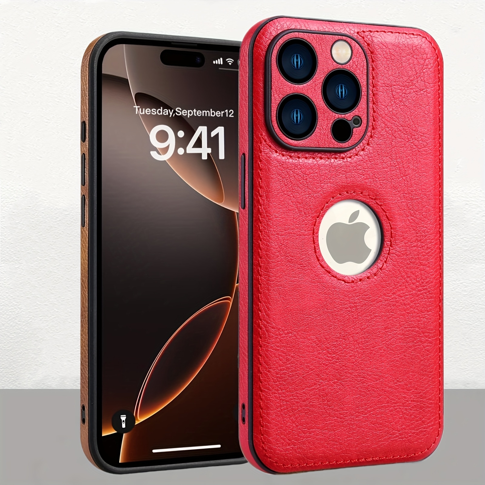 Logo View Compatible with iPhone 15/14/13/12 Pro Max Case Slim Premium Vegan Leather Classic Luxury Elegant Thin Cover, Shockproof Full Protection - Image 13