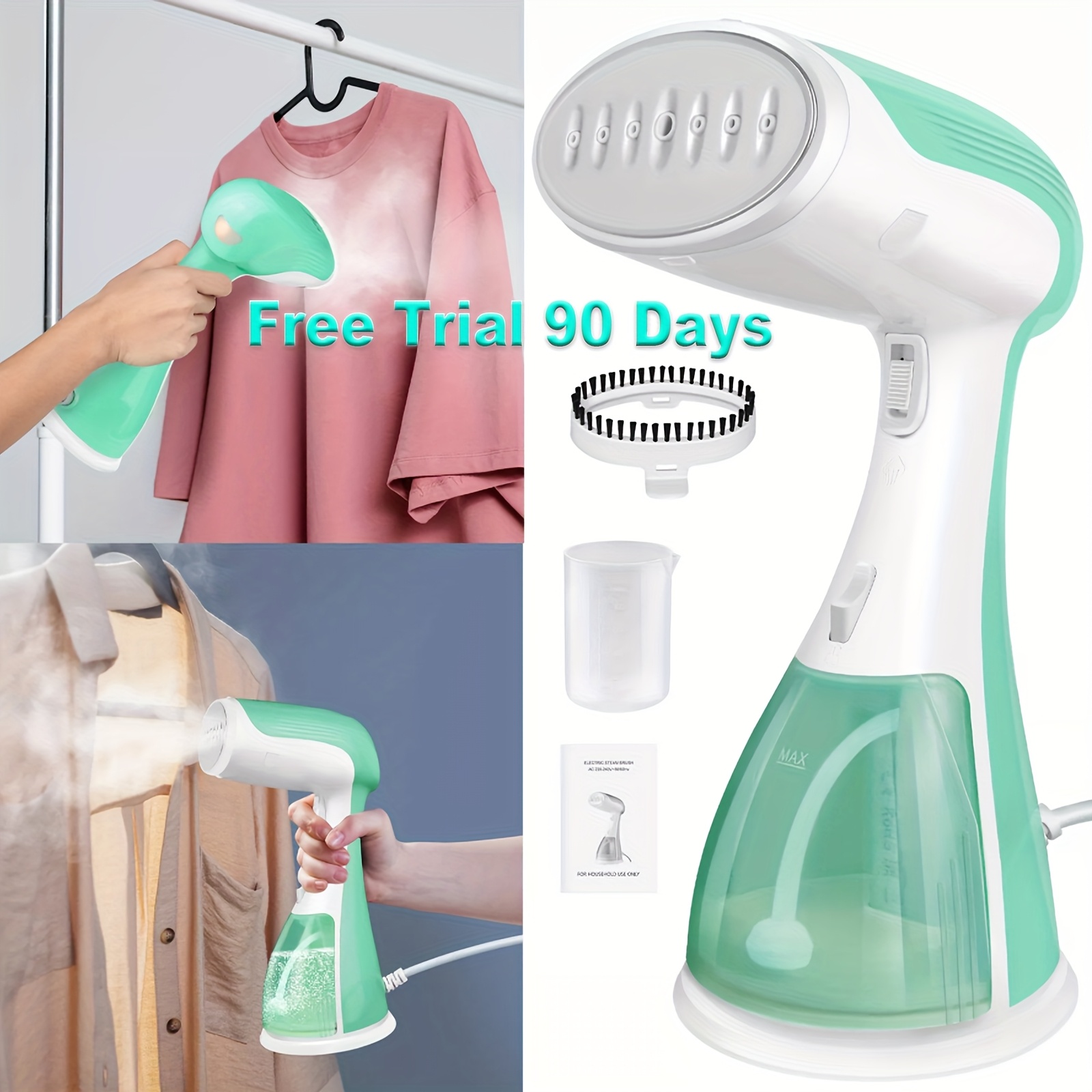 E-shop 1500W Hand-Dampfbügeleisen, tragbarer Kleidungsdampfer mit 300ml-Tank, für vertikales Dämpfen, schnelles Aufheizen, schnelle Faltenentfernung,