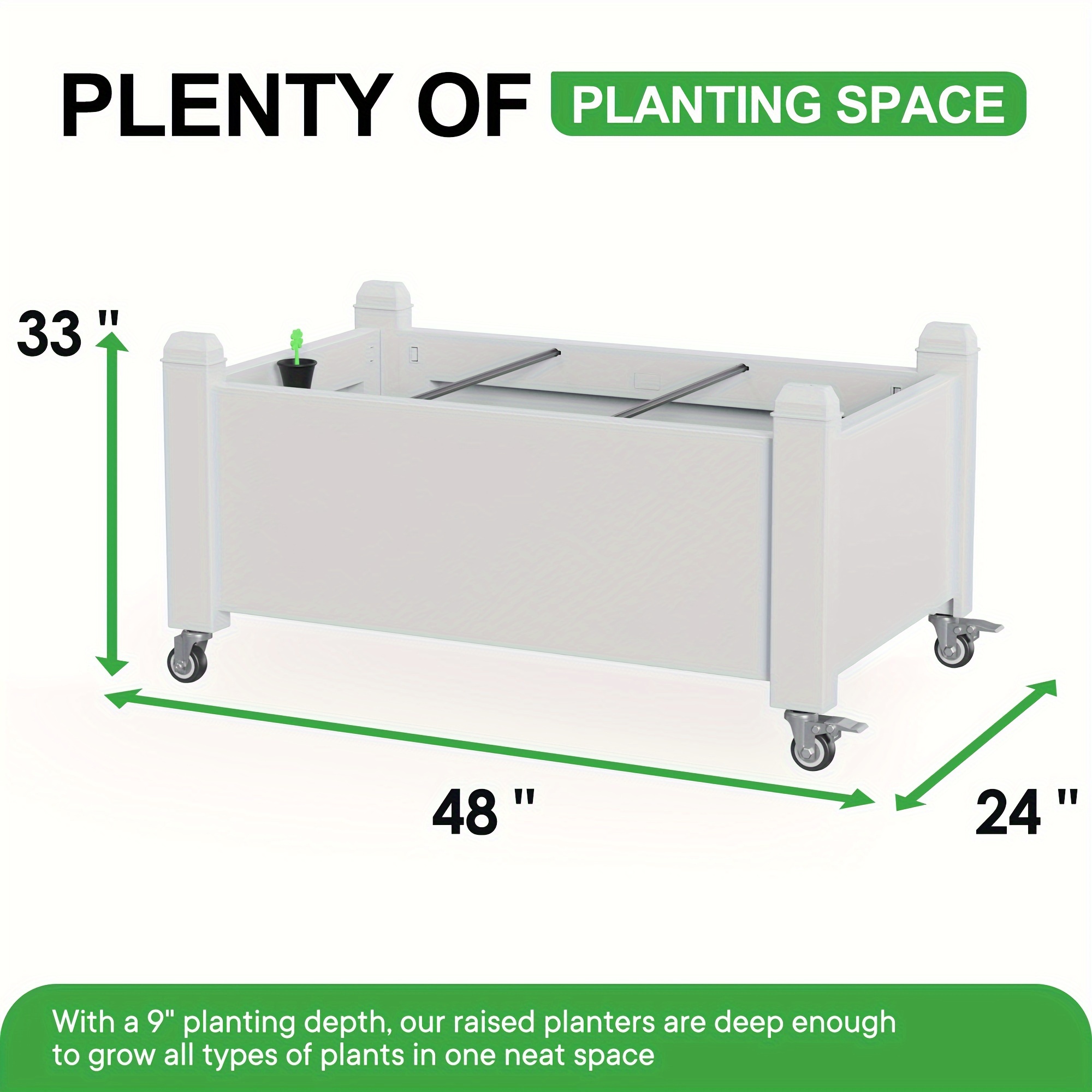 30l Raised Planter Box With Legs Outdoor Elevated Garden Bed On Wheels ...