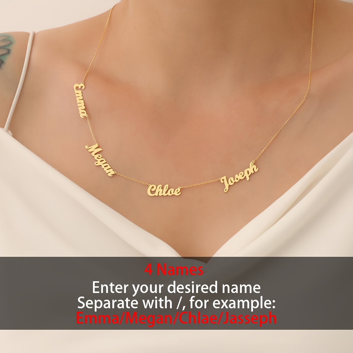 E-shop Personalisiertes Custom 1-5 Englischer Name Mode-Anhänger Halskette, 304L Edelstahl Multi-Name Familienkette Verstellbare Kette, Einfach Elegant