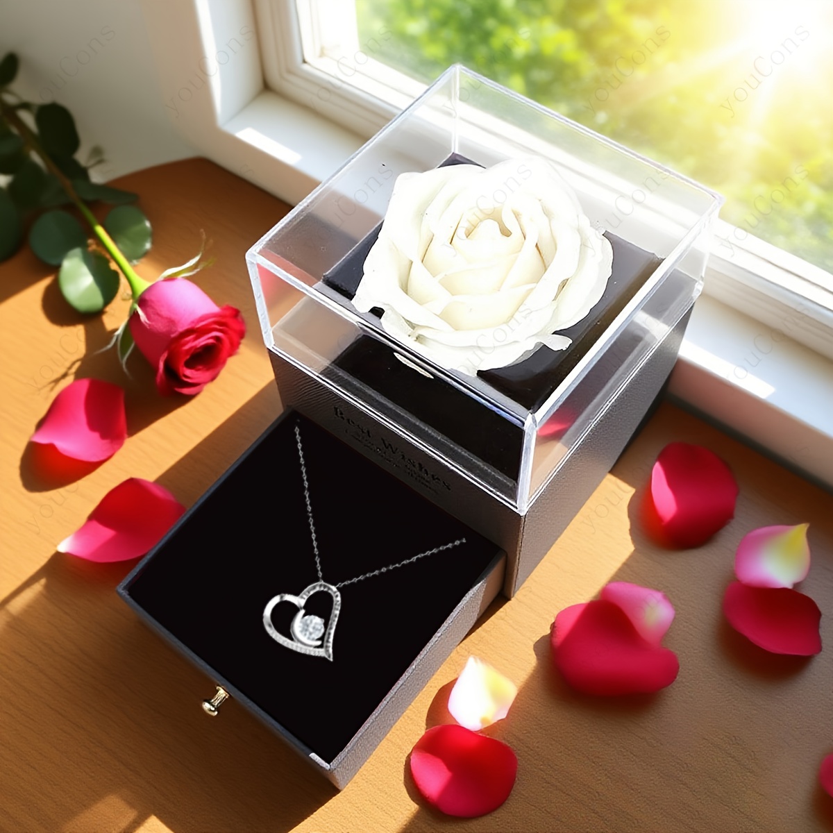 Exquisite White Cubic Zirconia Heart Crescent Pendant Necklace