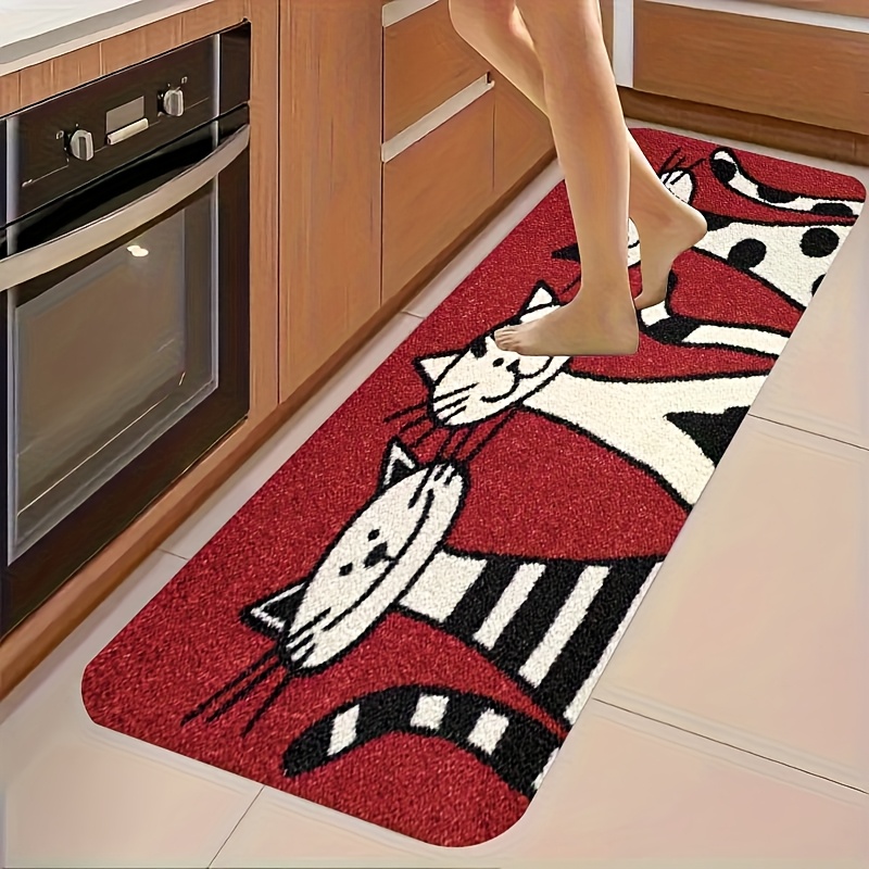 TEMU 1pc Thick 1.1cm Kitchen Floor Mat, Cute Abstract Cat Pattern Floor Mat Thickened Wear-resistant Suitable For Room Porch Balcony And Home