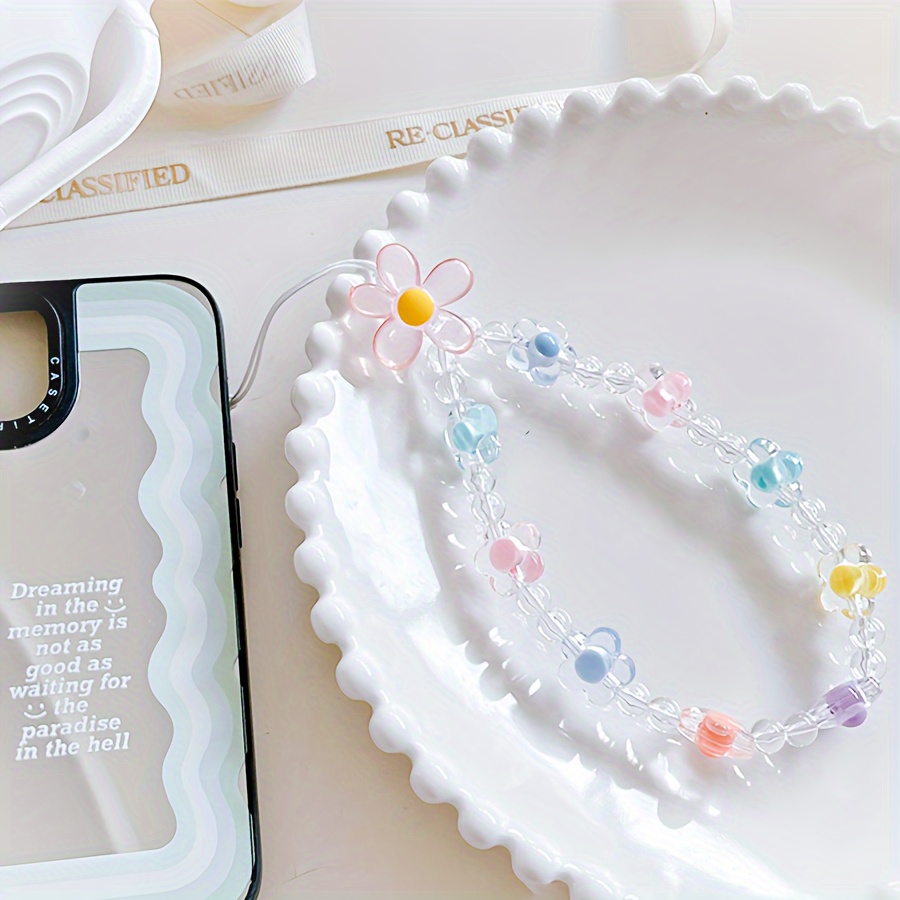 Cordon De Téléphone Fleur Cristal - Accessoire Mode Élégant Pour Femmes Et Filles Avec Pendentif Floral Coloré