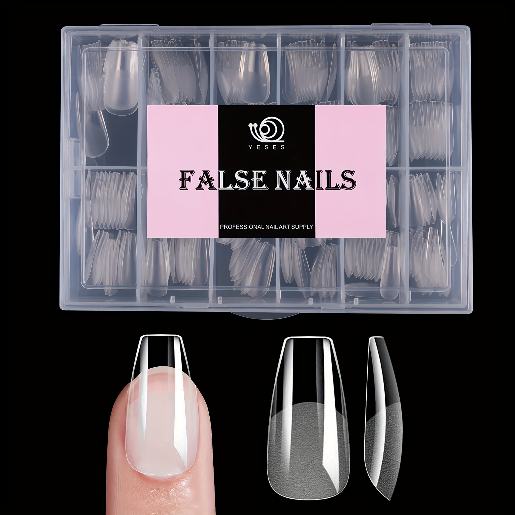 Image of 240pcs Full Cover Press On Nail Tips Stiletto Almond Square Coffin French False Fake Soak Off Gel Nail Extension Tips Capsule