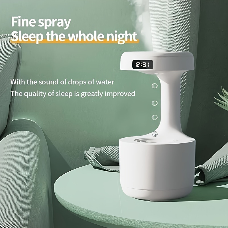 anti gravity humidifier with led clock display ultrasonic water drip humidifier cool mist aromatherapy diffuser floating water droplet humidifier rain cloud diffuser   water drop details 6