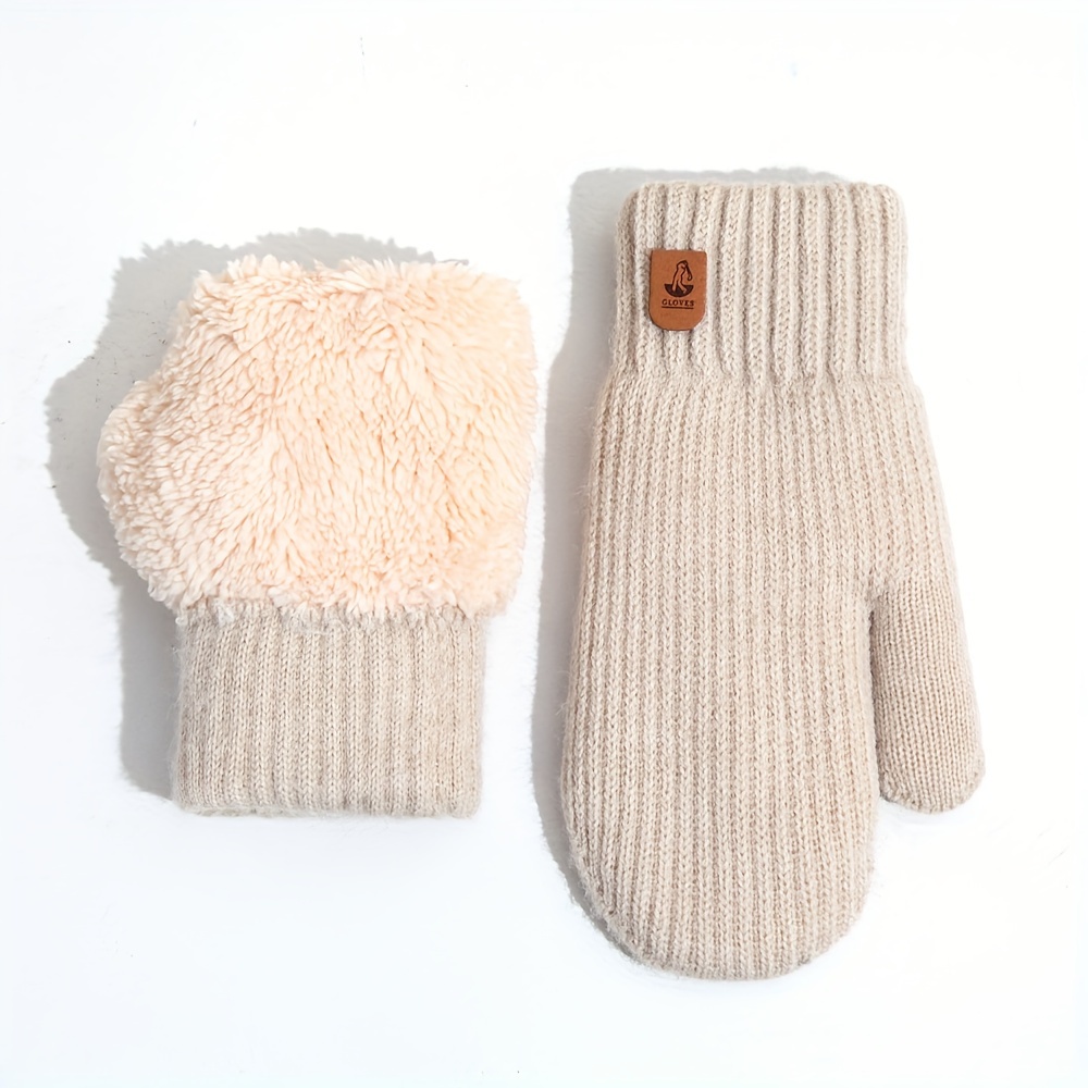 TEMU 【冬用】防寒＆ふわふわ手袋、かわいいぬいぐるみ指付きオールインクルーシブ、サイクリング用ウール手袋、厚手二重構造防寒＆暖かい手袋、無地ストライプオールインクルーシブ手袋、お出かけに