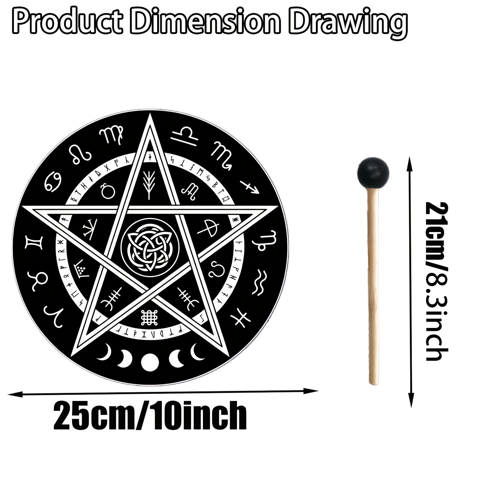25.4 cm Pentagram Hand Drum with Drumstick